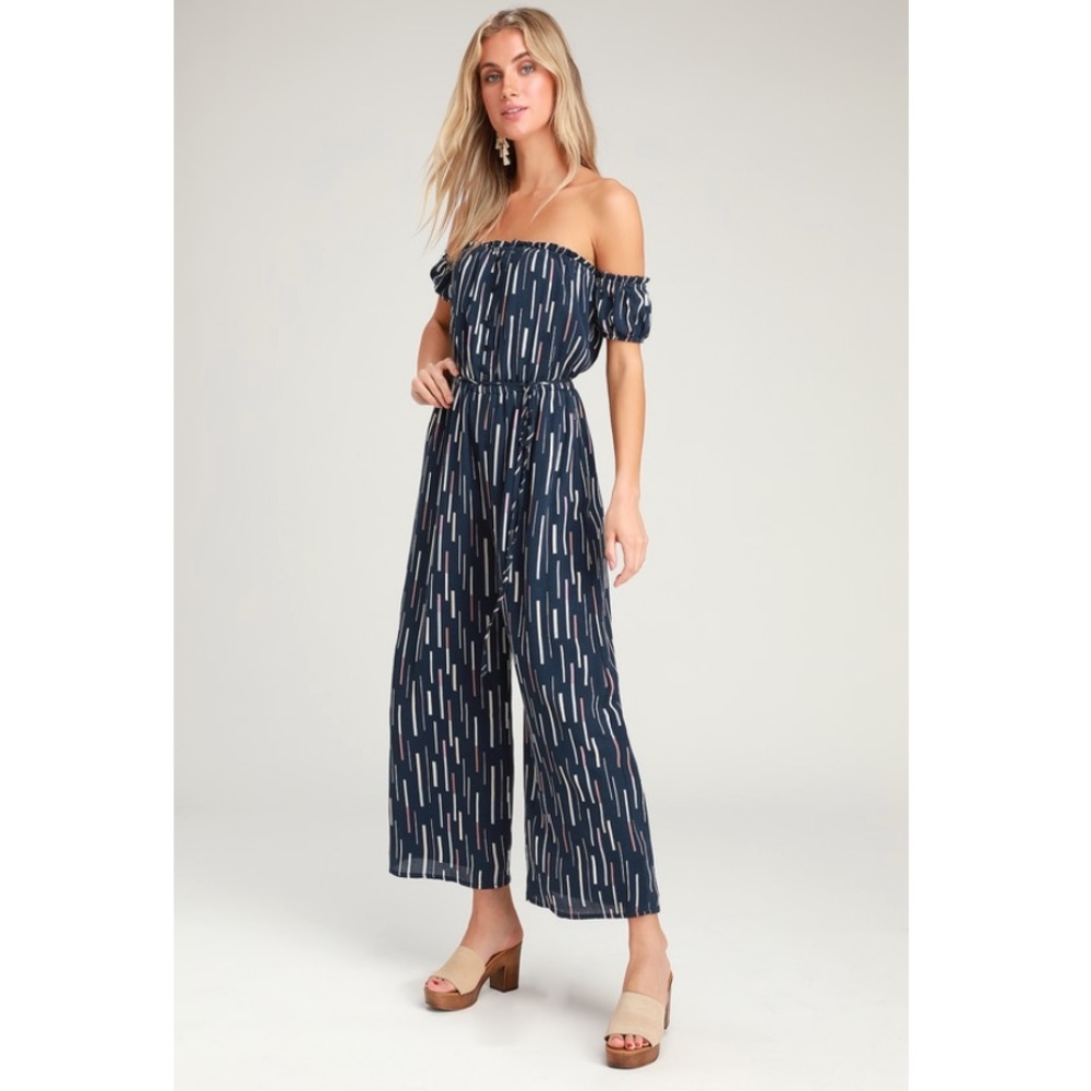 NWT Lulu's Striped Confetti Off Shoulder Jumpsuit